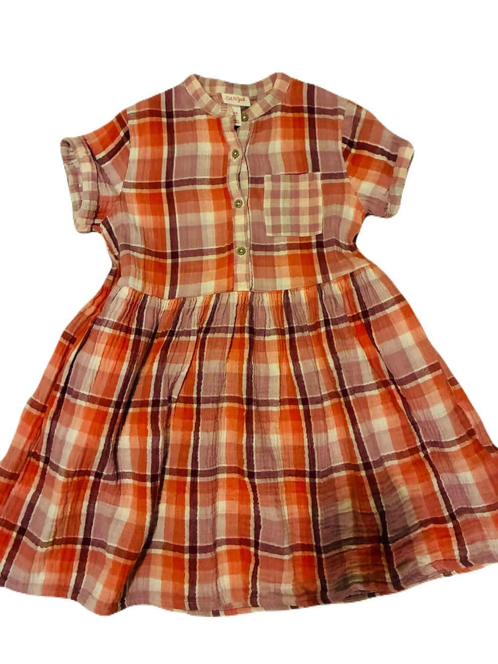 Fall Dress Size M (8) Orange and Lavender Plaid Short-Sleeve